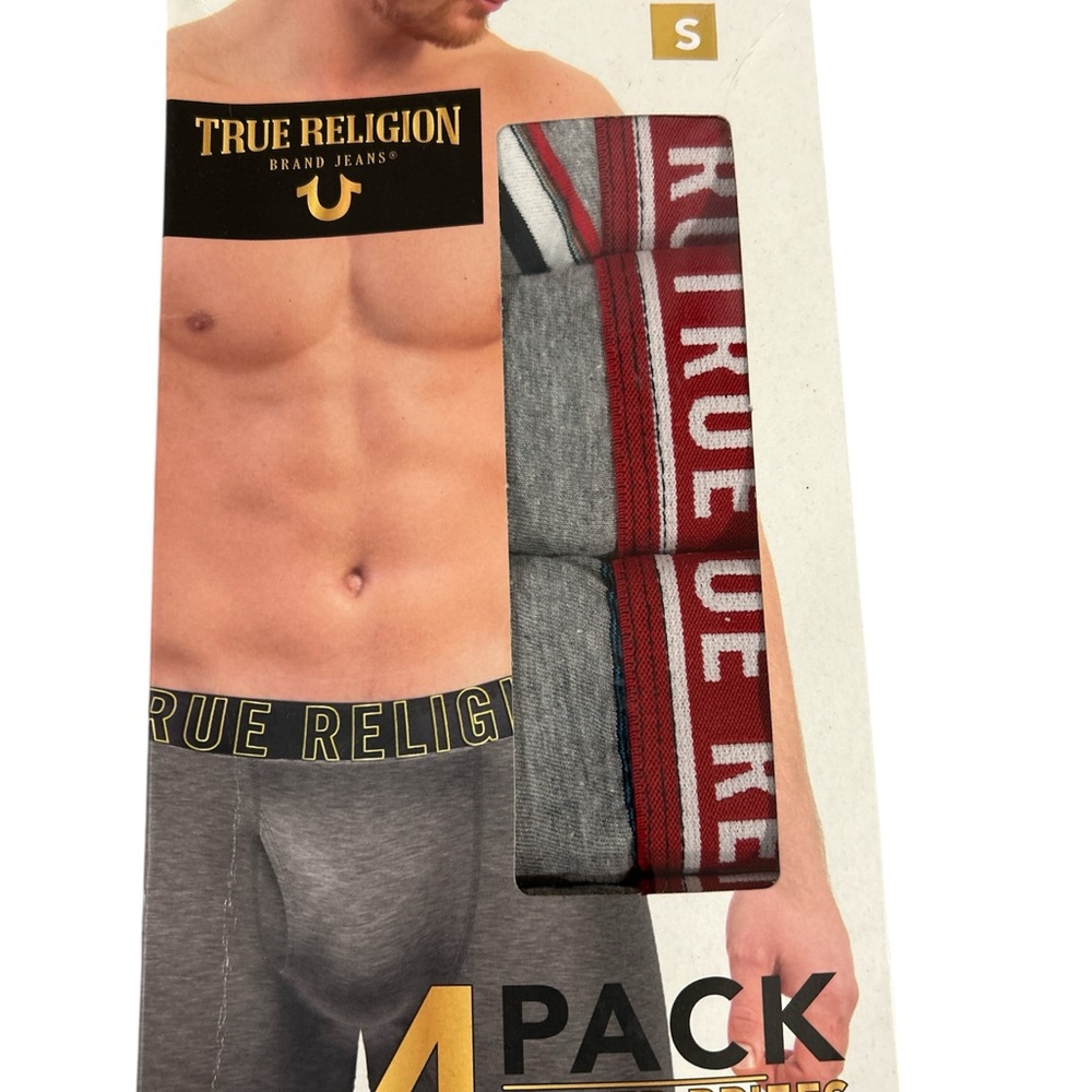True Religion Men’s Grey & Red Boxer Briefs - 4 Pack S